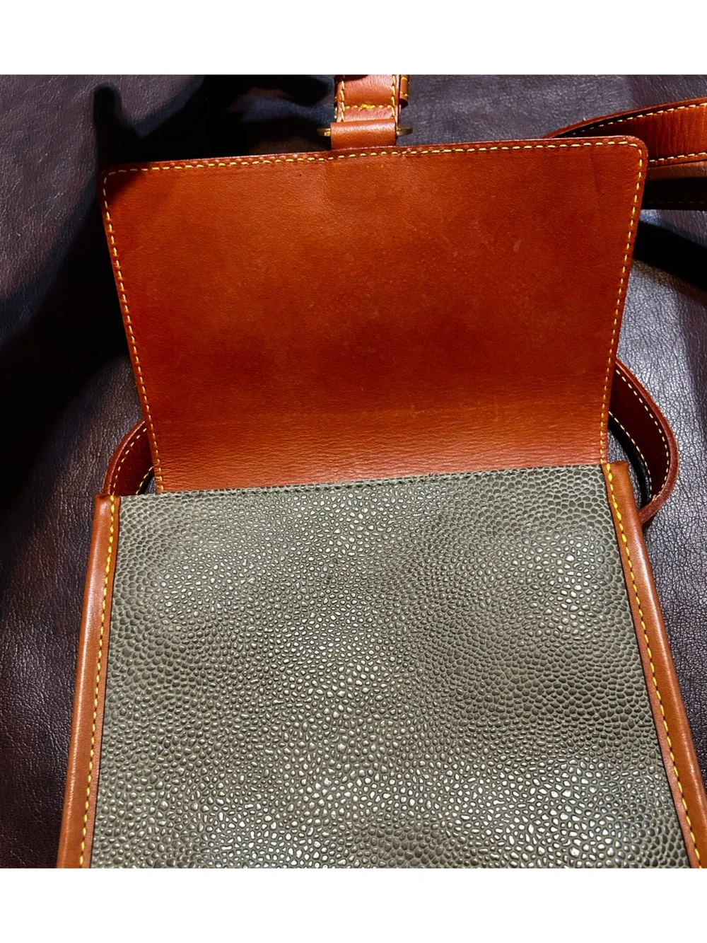 Elle Olive Green and Tan Leather Messenger Crossbody (see description)